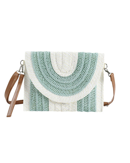 Mixed Striped Straw Envelope Crossbody Clutch Bag