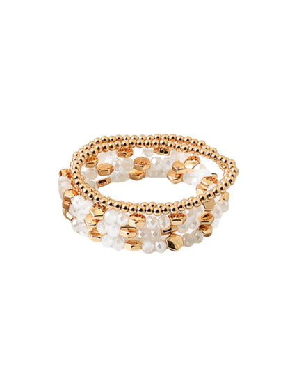 Gold Hexagon Bead Faceted Metal Ball Beaded 5 Bracelet Set