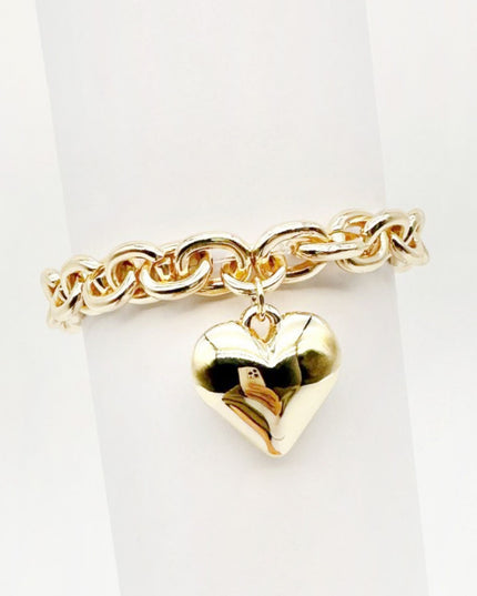 Chain Link Heart Charm Stretchable Bracelet