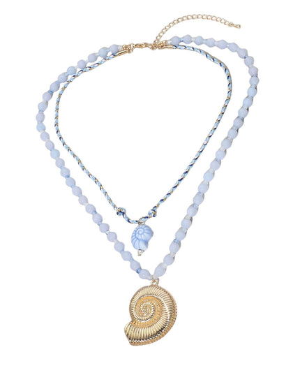 Ceramic Fish Gold Metal Shell Pendant Beaded Layered Necklace