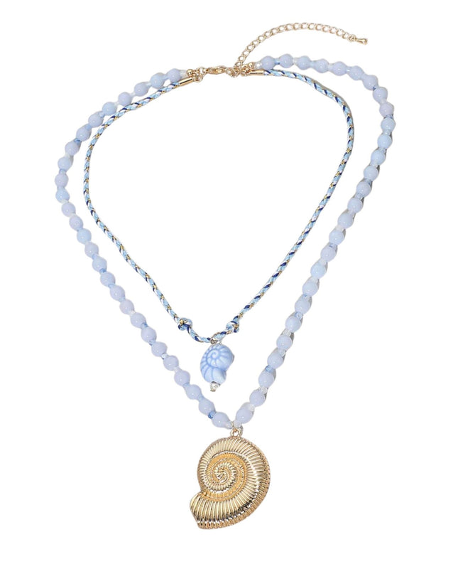 Ceramic Fish Gold Metal Shell Pendant Beaded Layered Necklace