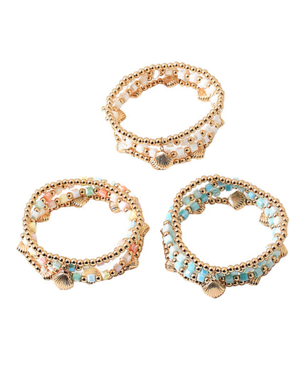 Clam Shell Charm Cube Bead Gold Ball Bead 4 Bracelet Set