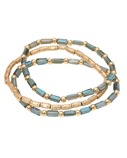 Metal Crystal Rectangle Beads 3 Bracelet Set