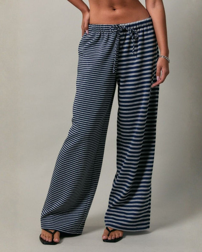 Stripe Difference Low Rise Elastic Waist Pants