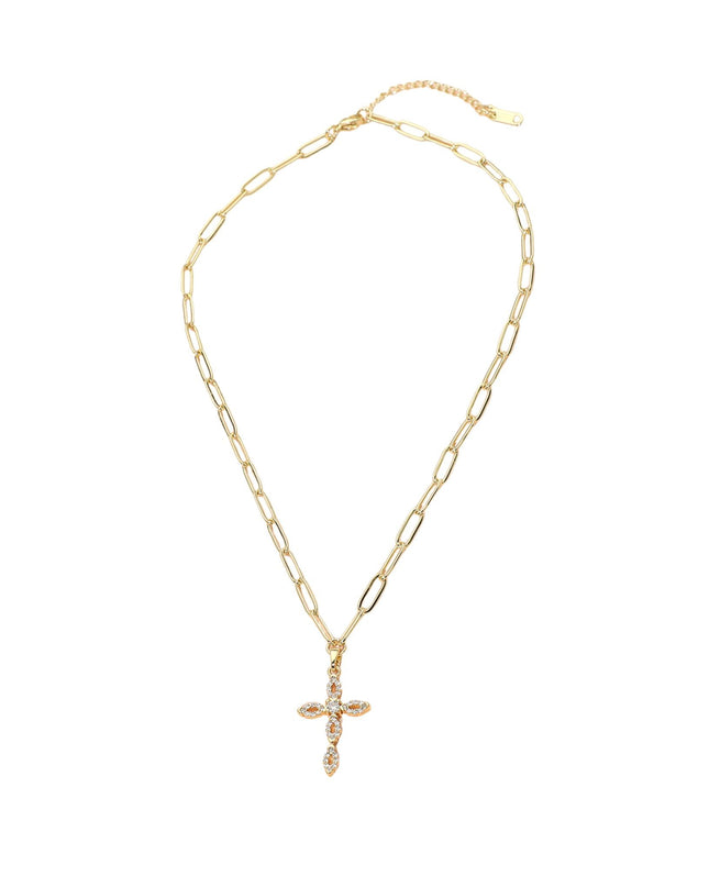 CZ Cross Pendant Paperclip Chain Necklace