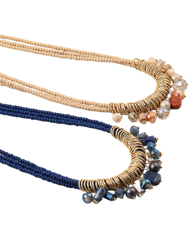 Crystal Charm Beaded Triple Strand Necklace