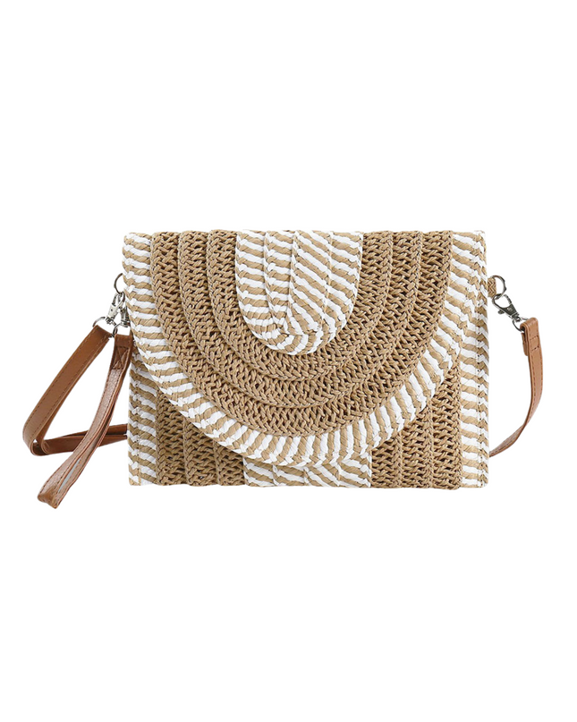 Mixed Striped Straw Envelope Crossbody Clutch Bag