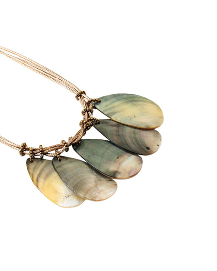 Multi Cord 5 Large Teardrop Abalone Shell Toggle Necklace
