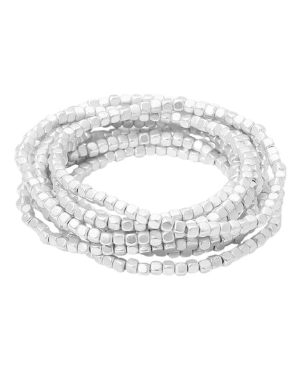 Metallic Square Cube Beaded Stretch Layered 9 Bracelet Set