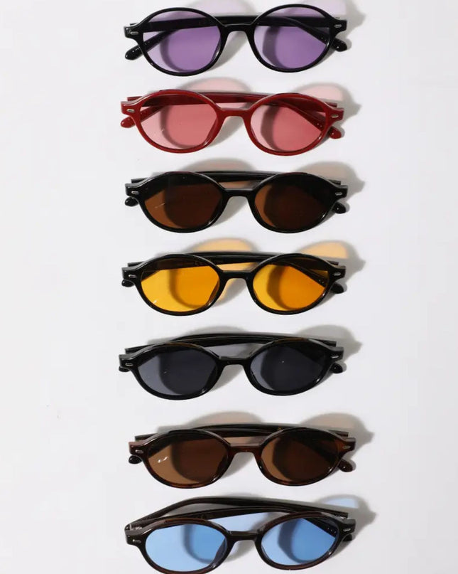 Slim Oval Frame Color-Tinted Lens Sunglasses