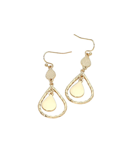 Textured Metal Hoop Teardrop Link Drop Earrings