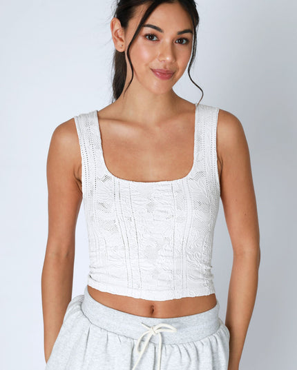 Double Lace Cropped Square Neck Tank Top