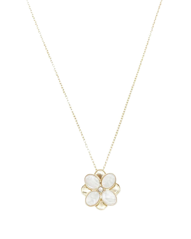 Metal Square White Shell Flower Pendant Dainty Chain Necklace