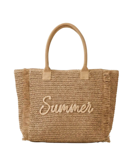 Summer Fringe Embroidery Woven Straw Tote Shoulder Bag