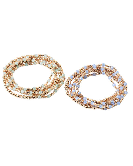Spaced Resin Bead Gold Metal Ball Beaded 5 Bracelet Set