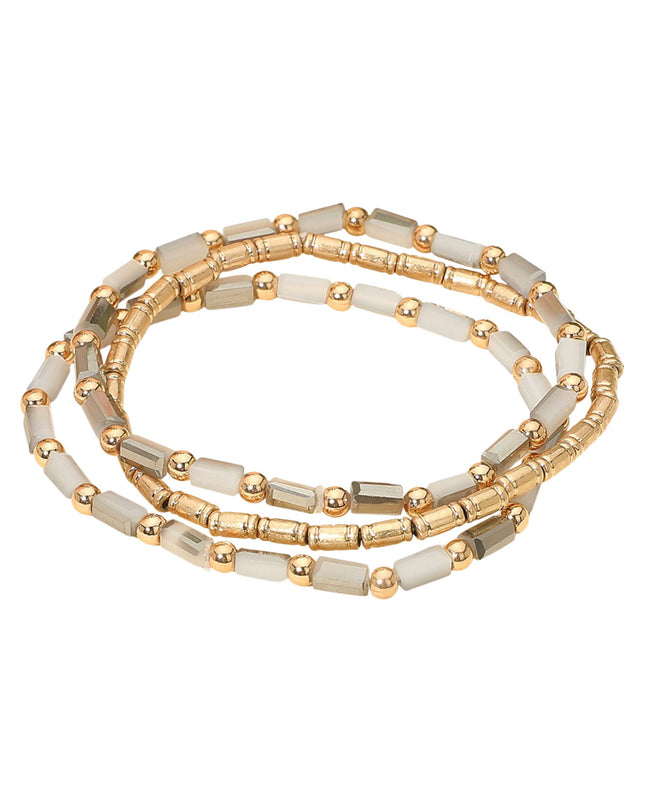 Metal Crystal Rectangle Beads 3 Bracelet Set