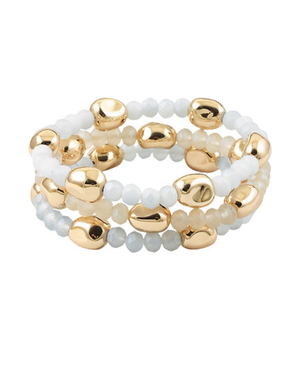 Spaced Asymmetrical Gold Bead Faceted 3 Bracelet Set