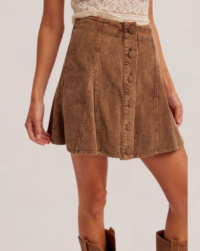 Washed Corduroy Flare Mini Skirt