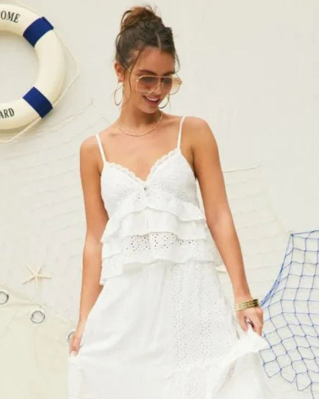 V Neck Lace Trim Eyelet Cami Top