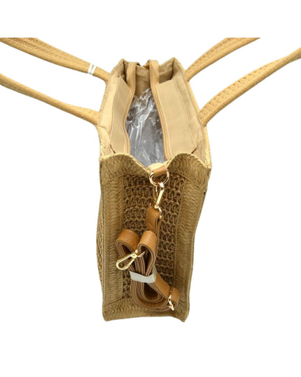 Square 2 Tone Straw Shoulder Bag