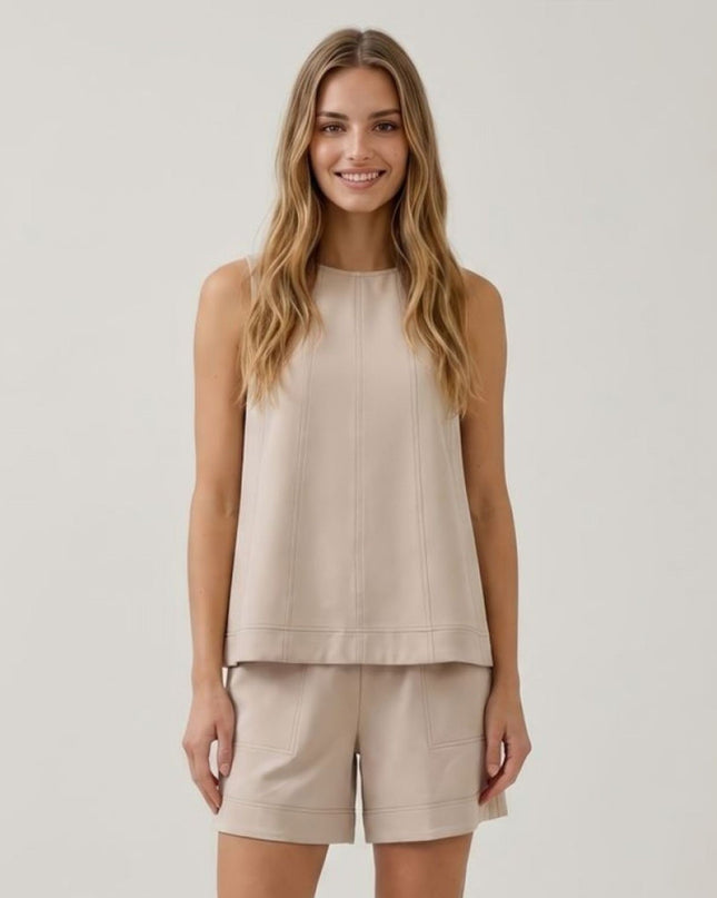 Vertical Contrast Stitch Sleeveless Flare Swing Top