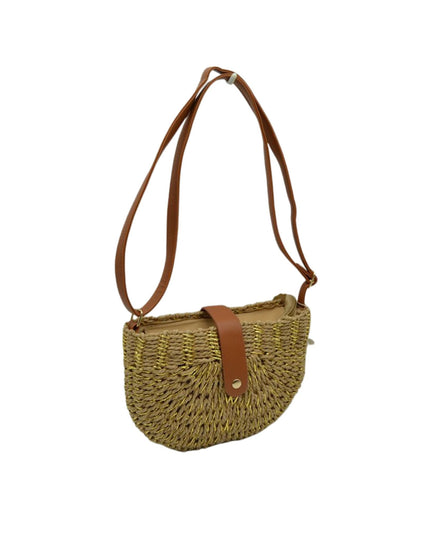 Metallic Detail Half Circle Straw Crossbody Handbag