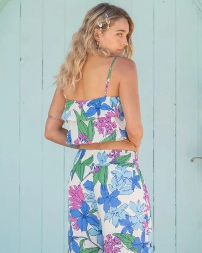 Spaghetti Strap Ruffle Floral Printed Crop Top