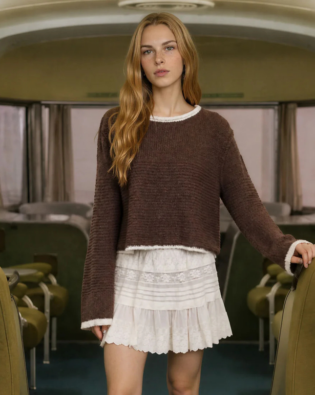 Contrast Trim Patterned Sweater