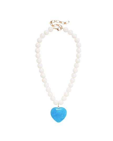Natural Stone Heart Resin Beaded Gold Clasp Necklace