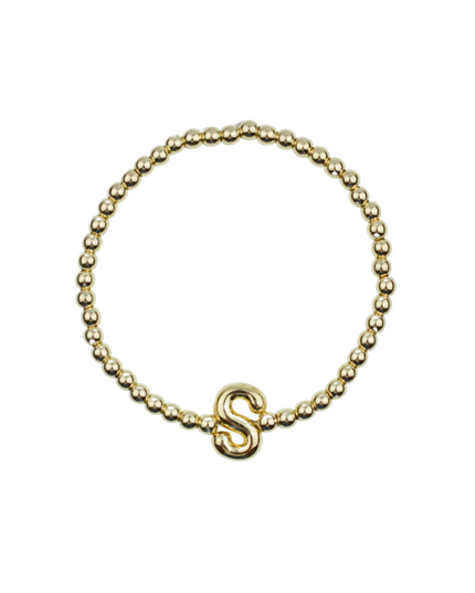 Bubble Initial Ball Gold Stretch Bracelet
