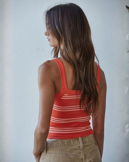 Weekend Striped Cropped Ribbed Fitted Tank Top