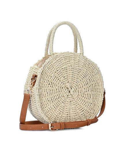 Top Handle Circle Straw Crossbody Bag