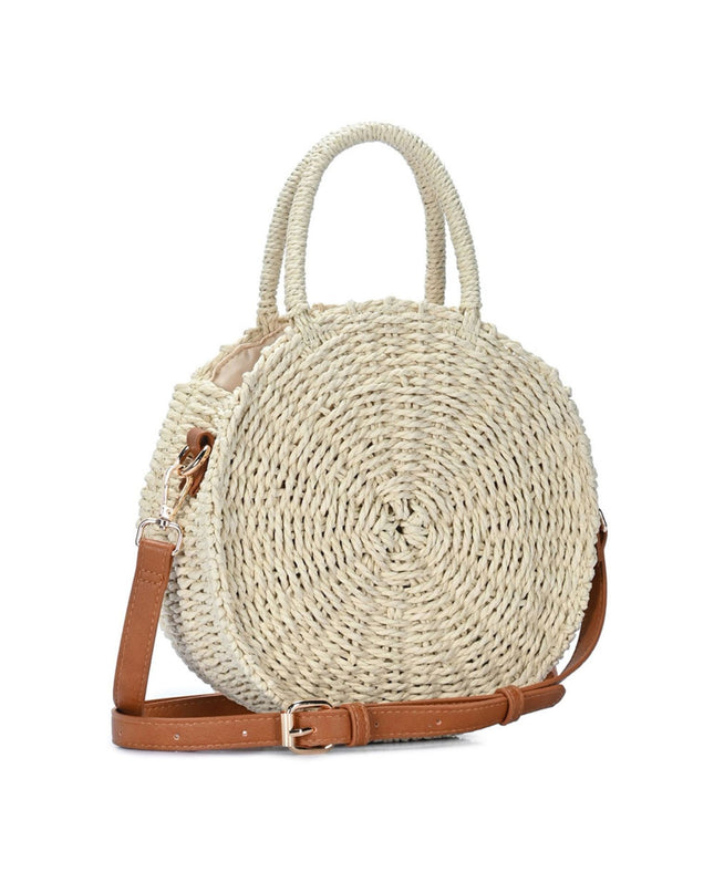 Top Handle Circle Straw Crossbody Bag