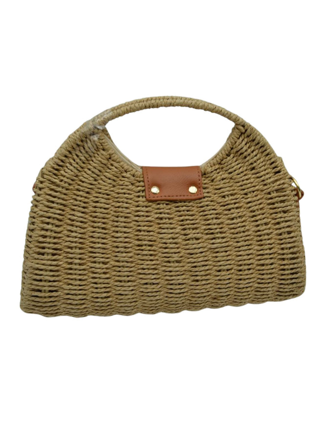 Round Handle Twist Closure Straw Bag