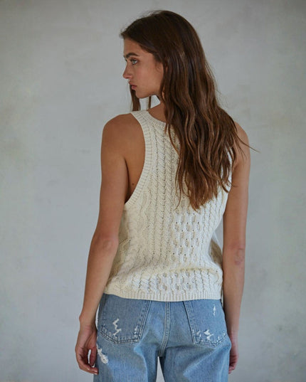 Sunday Drive Sleeveless Cable Knit Sweater Tank Top