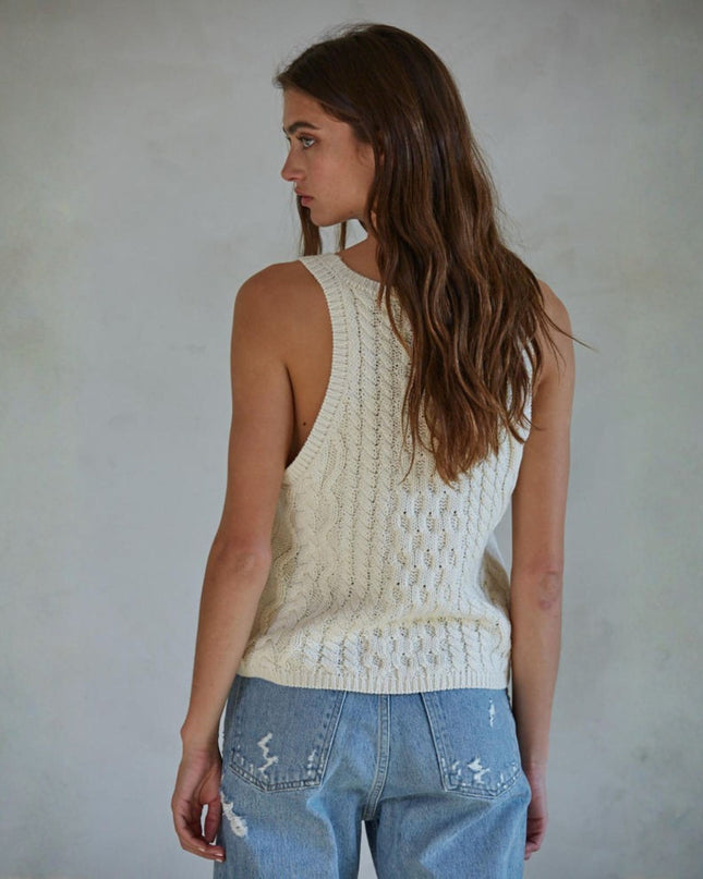 Sunday Drive Sleeveless Cable Knit Sweater Tank Top
