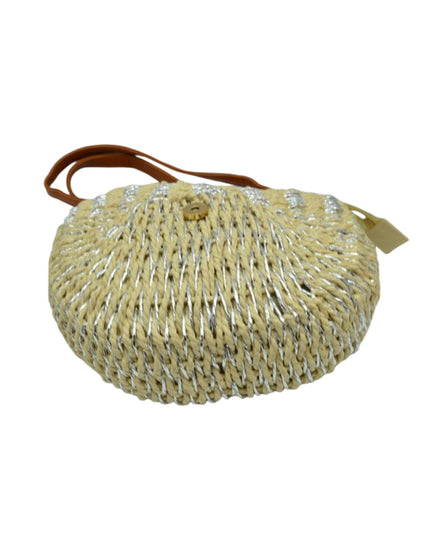 Metallic Detail Half Circle Straw Crossbody Handbag