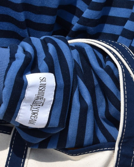 Striped Mock Neck Sunshine Daydream Sleeve Patch Logo Lightweight Terry Sweatshirt Dusty Blue