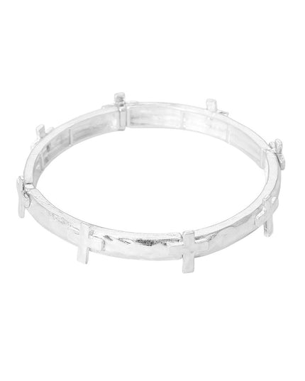 Spaced Cross Hammered Metal Stretch Bracelet