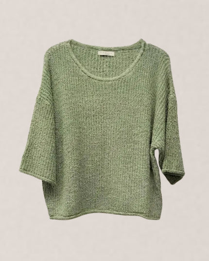 Crew Neck 3/4 Sleeve Solid Knit Top