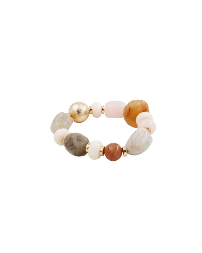 Matte Gold Ball Mixed Natural Stones Beaded Stretchable Bracelet