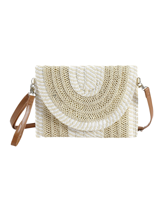 Mixed Striped Straw Envelope Crossbody Clutch Bag