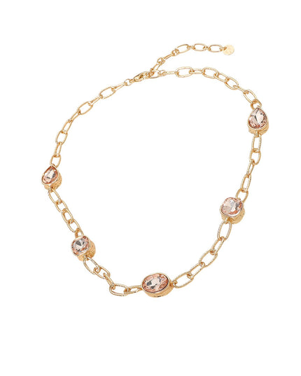 Oval Teardrop Square Stone Bezel Link Gold Metal Necklace