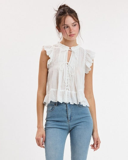 Double Ties Ruffle Lace Sleeveless Top
