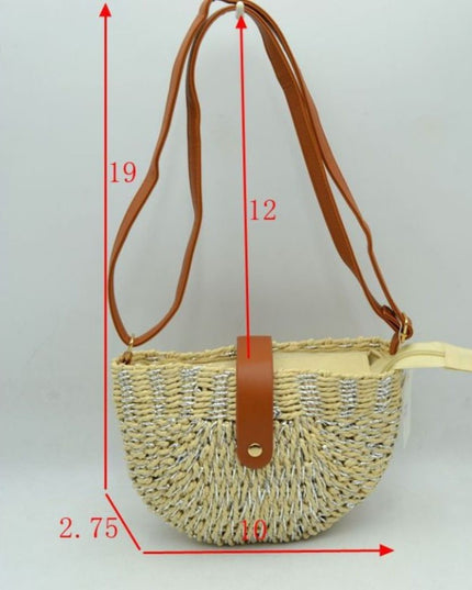 Metallic Detail Half Circle Straw Crossbody Handbag