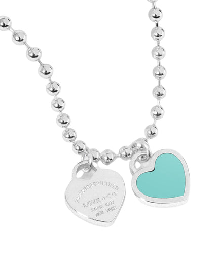 Double Heart Pendant Bubble Chain Necklace