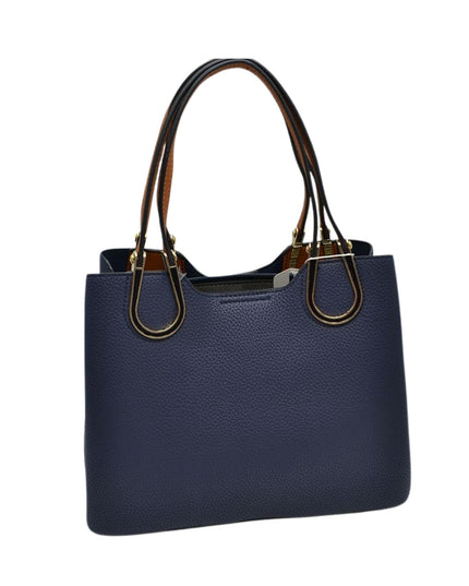 Structured Black & Gold Detailed Handle Handbag
