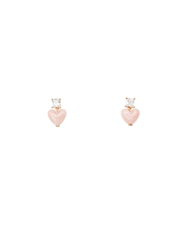 Square CZ Stone Resin Heart Droplet Earrings