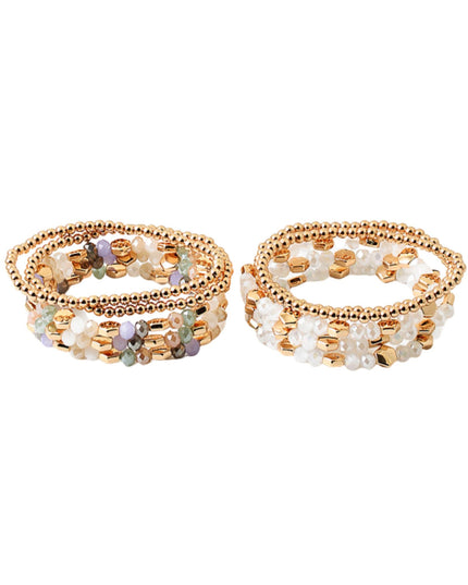 Gold Hexagon Bead Faceted Metal Ball Beaded 5 Bracelet Set
