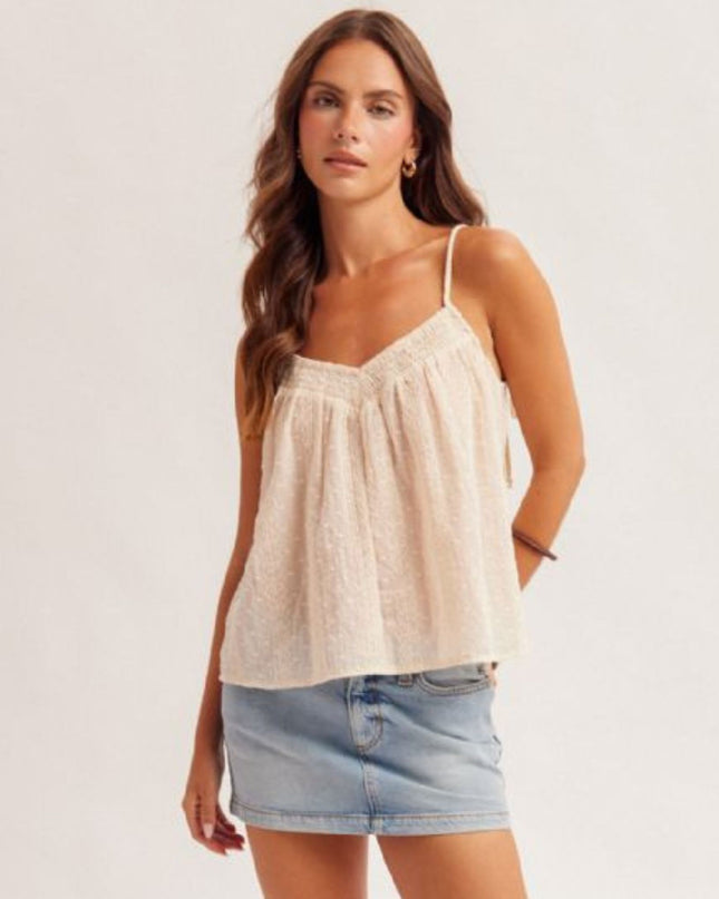 Braided Shoulder Smocked V Neckline Sleeveless Top